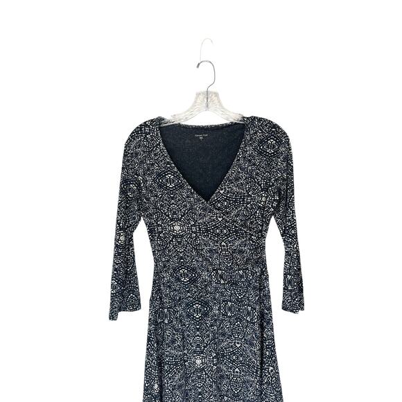 Garnett Hill Brianna‎ Surplice Knit Dress Blue White Faux Wrap Slimming Small - Picture 6 of 11
